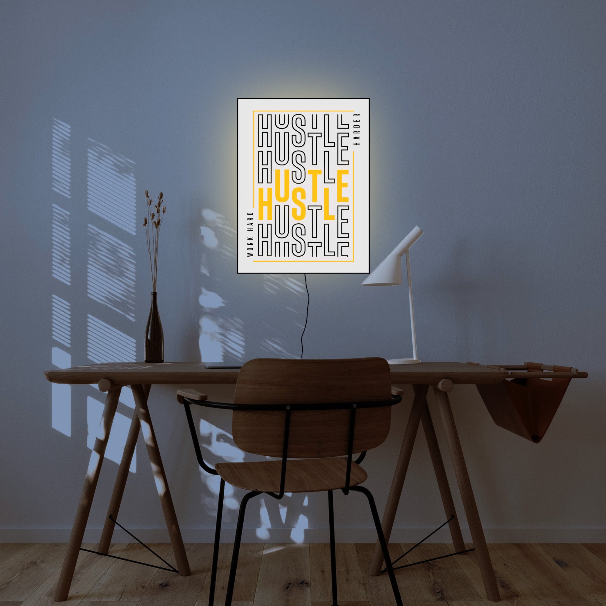 Hustle Led Sign Custom Hustle LED Framed Sign | Custom LED | Wall Played
