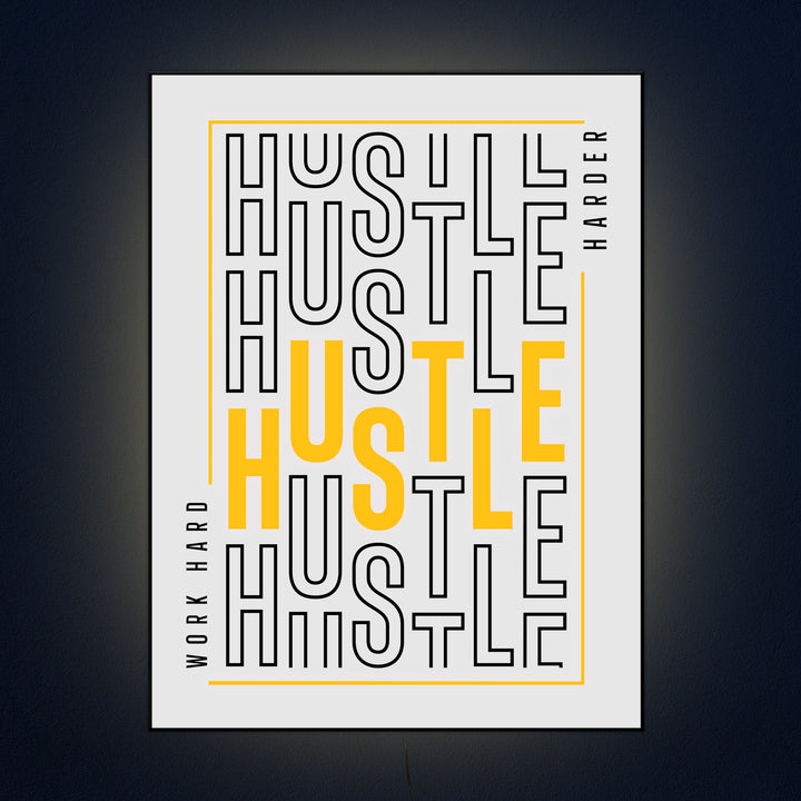 Hustle Led Sign Custom Hustle LED Framed Sign | Custom LED | Wall Played
