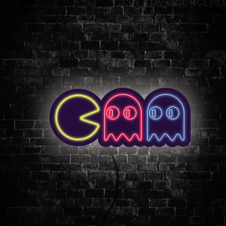 Pacman LED Wall Art Retro Gaming LED Decor - Wall Played