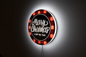 Plaid Merry Christmas LED Sign Side Angle